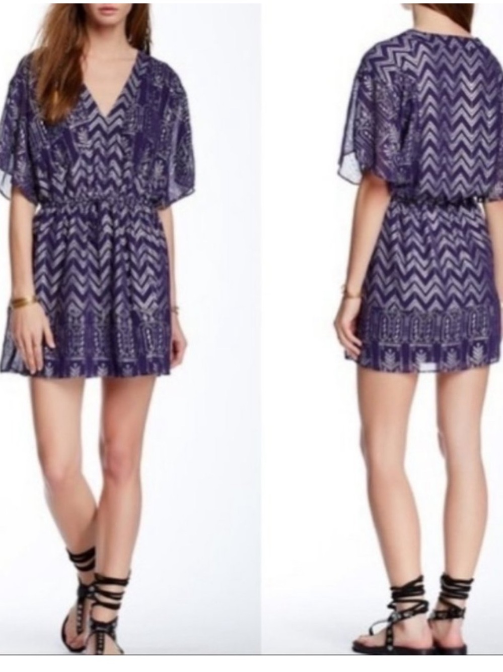 Free People Love Your Chaos Oversized Chevron Metallic Print Tunic